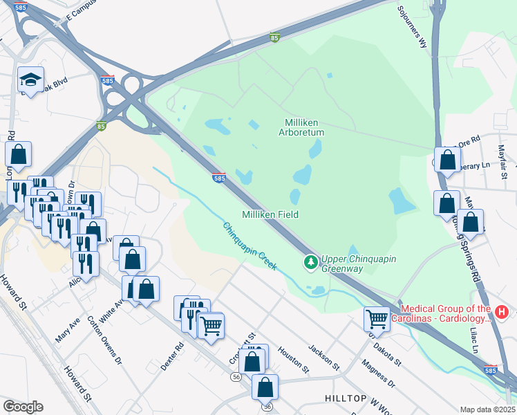 map of restaurants, bars, coffee shops, grocery stores, and more near in Spartanburg
