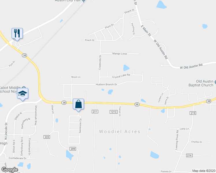 map of restaurants, bars, coffee shops, grocery stores, and more near 91 Hudson Branch Drive in Austin