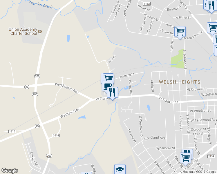 map of restaurants, bars, coffee shops, grocery stores, and more near 1678 West Franklin Street in Monroe