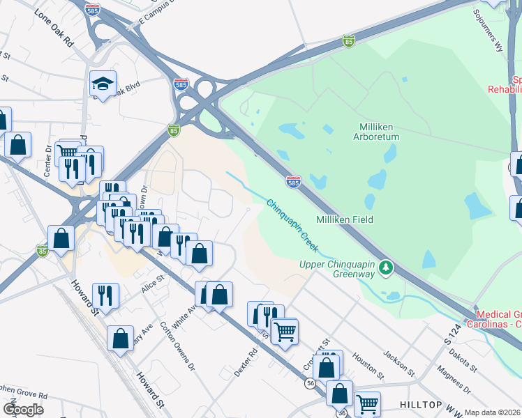 map of restaurants, bars, coffee shops, grocery stores, and more near 8144 Daniel Court in Spartanburg