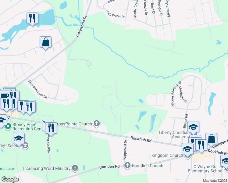 map of restaurants, bars, coffee shops, grocery stores, and more near 6305 Firefly Street in Fayetteville