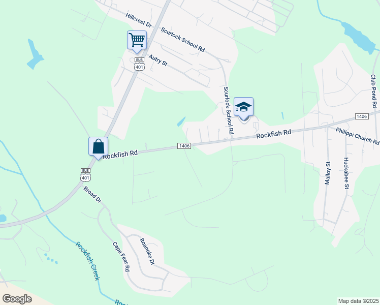 map of restaurants, bars, coffee shops, grocery stores, and more near 480 Rockfish Road in Raeford