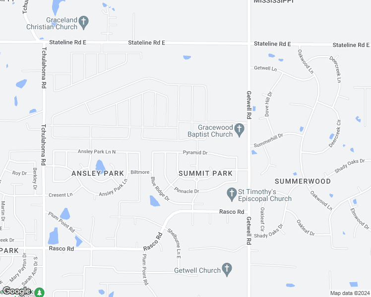 map of restaurants, bars, coffee shops, grocery stores, and more near 2588 Pyramid Drive in Southaven
