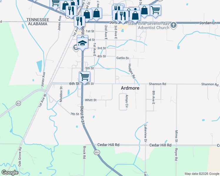 map of restaurants, bars, coffee shops, grocery stores, and more near 26865 Whitt Street in Ardmore