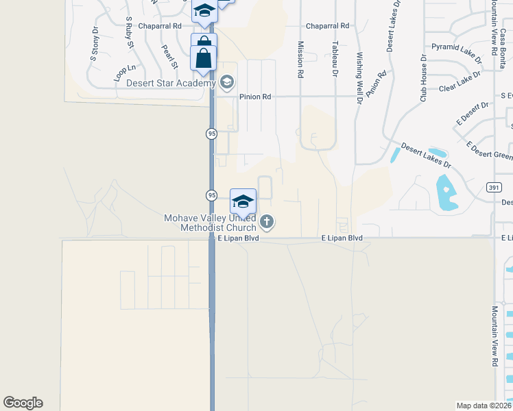 map of restaurants, bars, coffee shops, grocery stores, and more near 1586 East World Boulevard in Fort Mohave