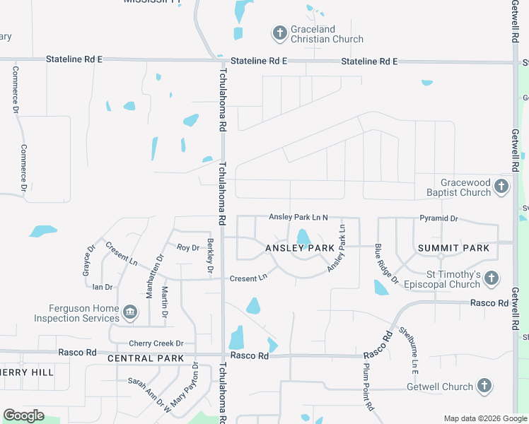 map of restaurants, bars, coffee shops, grocery stores, and more near 2154 Ansley Park Lane North in Southaven