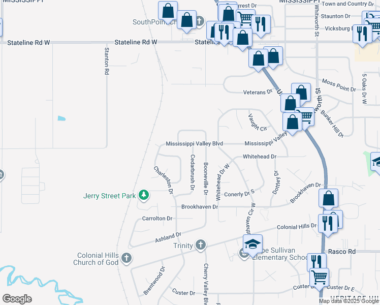 map of restaurants, bars, coffee shops, grocery stores, and more near 8521 Cedarbrush Drive in Southaven