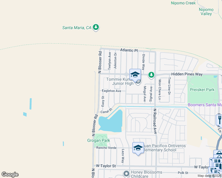 map of restaurants, bars, coffee shops, grocery stores, and more near 2309 Teelynn Avenue in Santa Maria