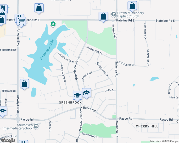 map of restaurants, bars, coffee shops, grocery stores, and more near 741 Thornwood Place in Southaven