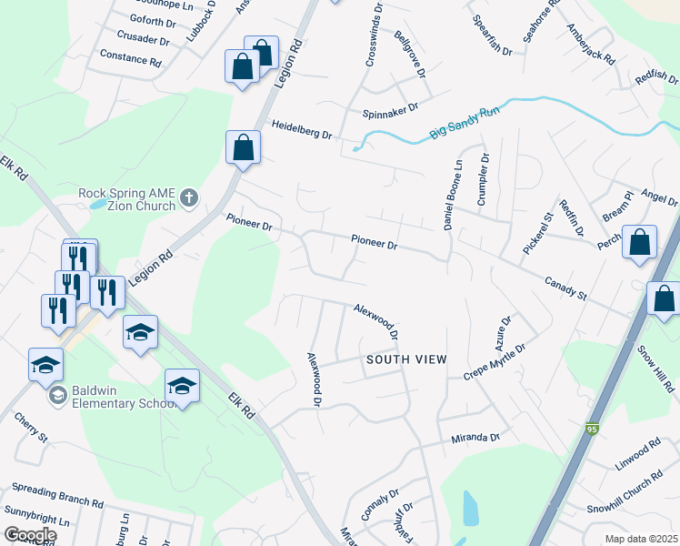 map of restaurants, bars, coffee shops, grocery stores, and more near 2824 Spring Cress Drive in Hope Mills