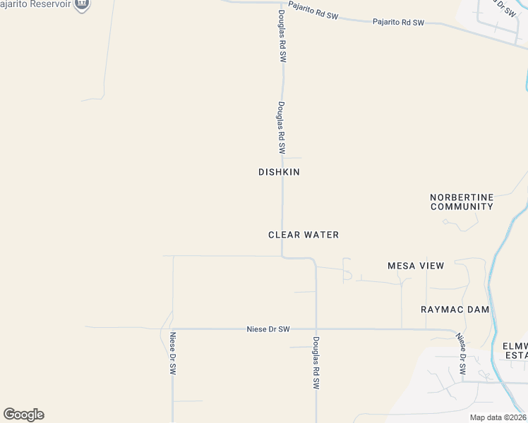 map of restaurants, bars, coffee shops, grocery stores, and more near 5801 Douglas Road Southwest in Albuquerque