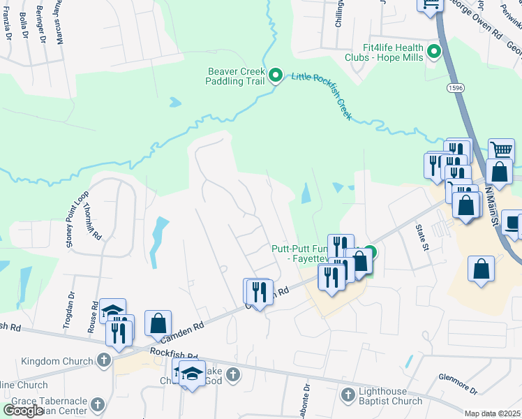 map of restaurants, bars, coffee shops, grocery stores, and more near 3233 Lillian Place in Fayetteville