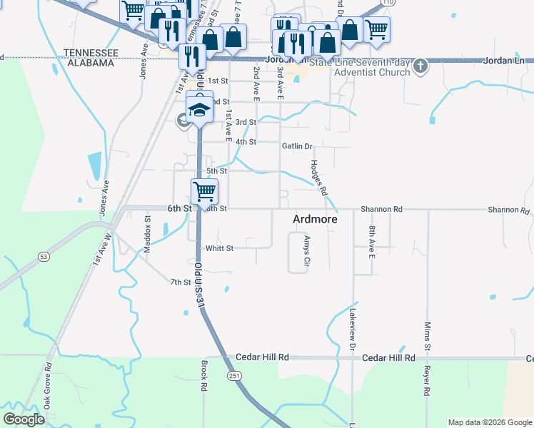 map of restaurants, bars, coffee shops, grocery stores, and more near 26865 Whitt Street in Ardmore