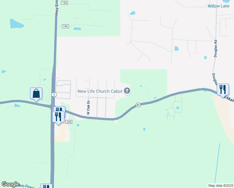map of restaurants, bars, coffee shops, grocery stores, and more near 701 Oak View Drive in Cabot