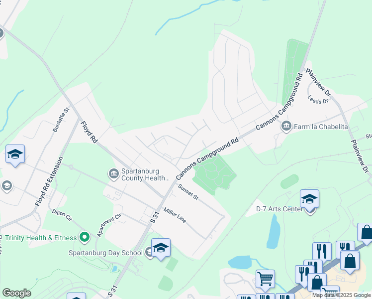 map of restaurants, bars, coffee shops, grocery stores, and more near 110 Summit Hills Drive in Spartanburg