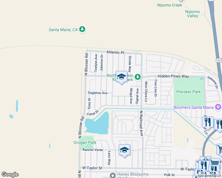map of restaurants, bars, coffee shops, grocery stores, and more near 2311 Cesar E Chavez Drive in Santa Maria