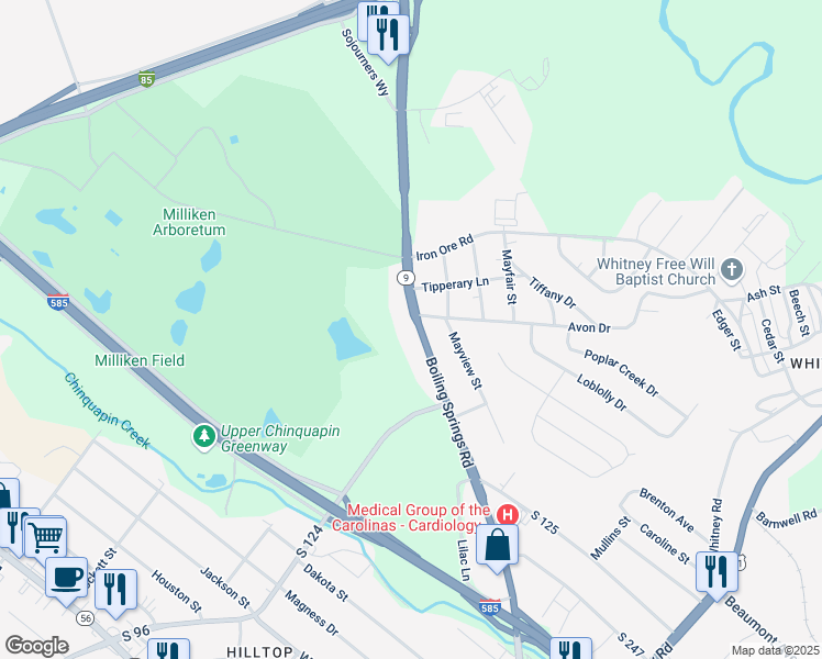 map of restaurants, bars, coffee shops, grocery stores, and more near 1246 Boiling Springs Road in Spartanburg