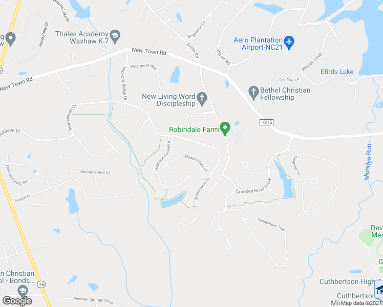 map of restaurants, bars, coffee shops, grocery stores, and more near 7516 Meadowgate Lane in Waxhaw