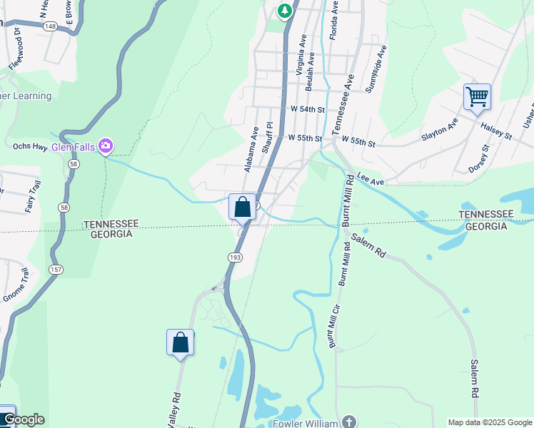 map of restaurants, bars, coffee shops, grocery stores, and more near 5714 Tennessee Avenue in Chattanooga