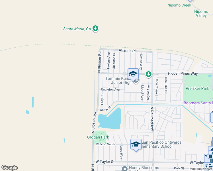 map of restaurants, bars, coffee shops, grocery stores, and more near 2309 Teelynn Avenue in Santa Maria