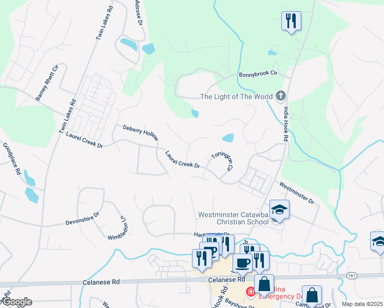 map of restaurants, bars, coffee shops, grocery stores, and more near 1221 Rittenhouse Lane in Rock Hill