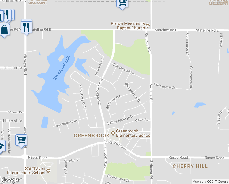 map of restaurants, bars, coffee shops, grocery stores, and more near 741 Thornwood Place in Southaven