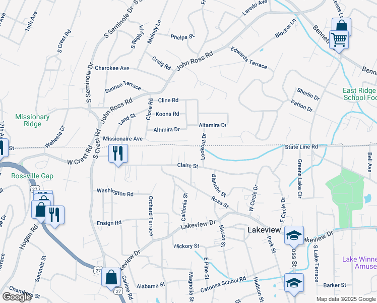 map of restaurants, bars, coffee shops, grocery stores, and more near 606 Villard Drive in Rossville
