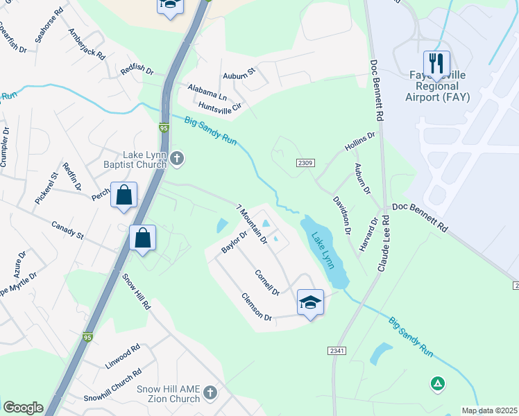 map of restaurants, bars, coffee shops, grocery stores, and more near 3309 Sweetbriar Loop in Fayetteville