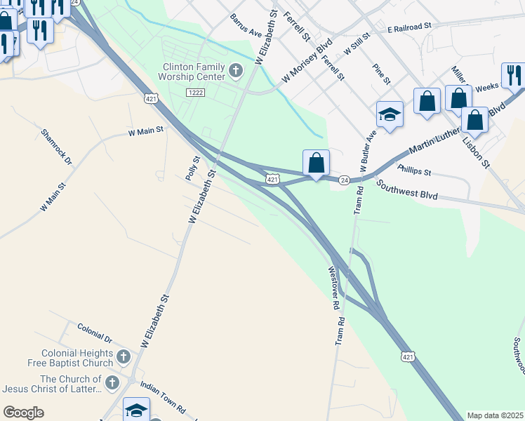 map of restaurants, bars, coffee shops, grocery stores, and more near 134 Heath Street in Clinton