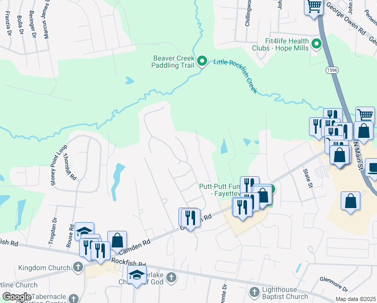 map of restaurants, bars, coffee shops, grocery stores, and more near 3225 Lillian Place in Fayetteville