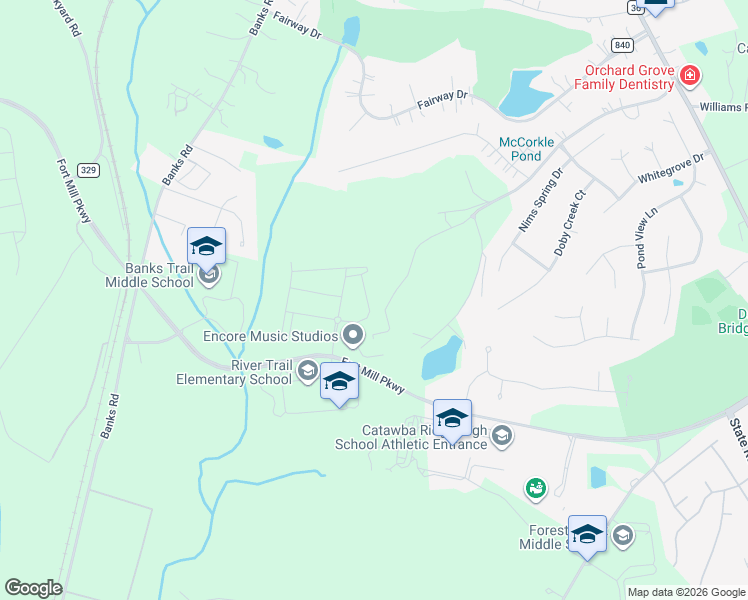 map of restaurants, bars, coffee shops, grocery stores, and more near 2026 Thatcher Way in Fort Mill