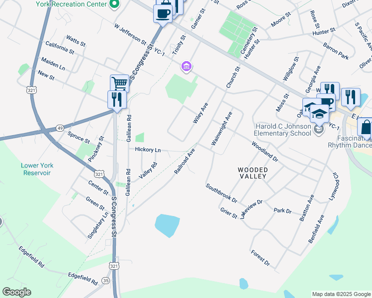 map of restaurants, bars, coffee shops, grocery stores, and more near 137 Hickory Lane in York