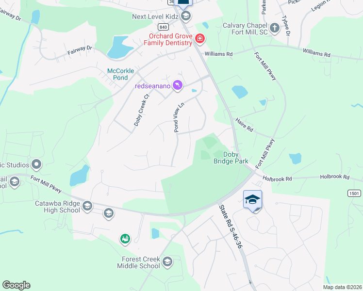 map of restaurants, bars, coffee shops, grocery stores, and more near 237 Pond View Lane in Fort Mill