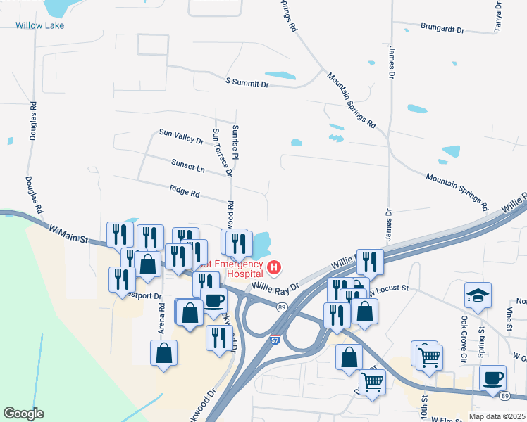 map of restaurants, bars, coffee shops, grocery stores, and more near 24 Sun Vista Lane in Cabot