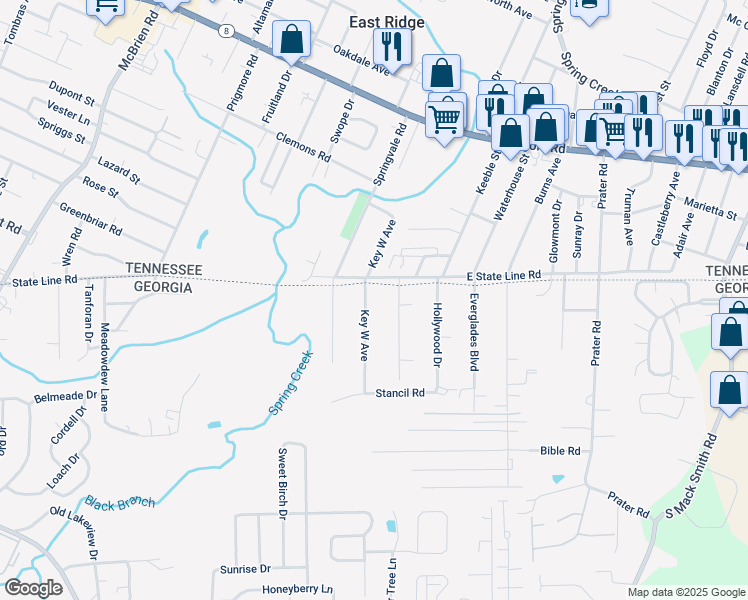 map of restaurants, bars, coffee shops, grocery stores, and more near 92 Palm Beach Avenue in Rossville