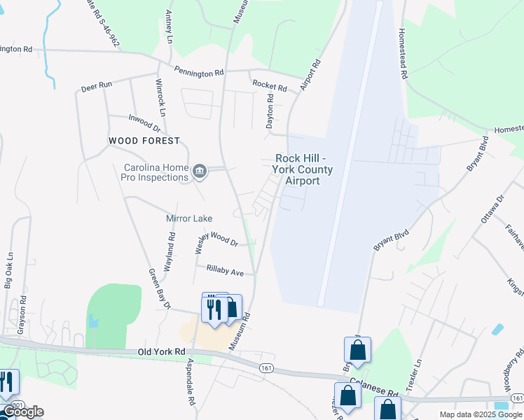 map of restaurants, bars, coffee shops, grocery stores, and more near 336 Museum Road in Rock Hill