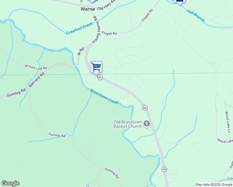 map of restaurants, bars, coffee shops, grocery stores, and more near 2563 Georgia 66 in Young Harris