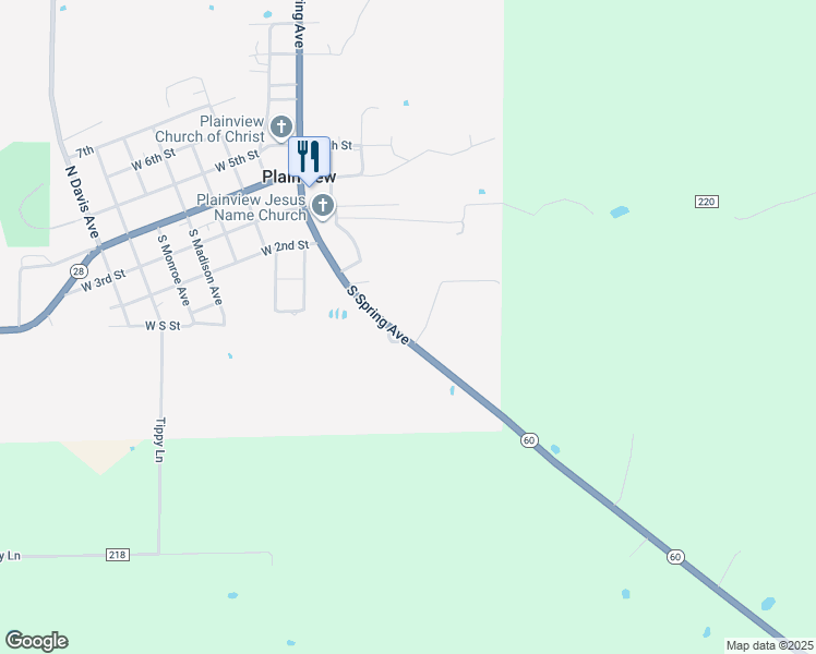 map of restaurants, bars, coffee shops, grocery stores, and more near 510 South Spring Avenue in Plainview