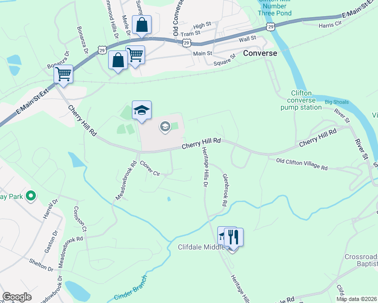 map of restaurants, bars, coffee shops, grocery stores, and more near 190 Heritage Hills Drive in Spartanburg