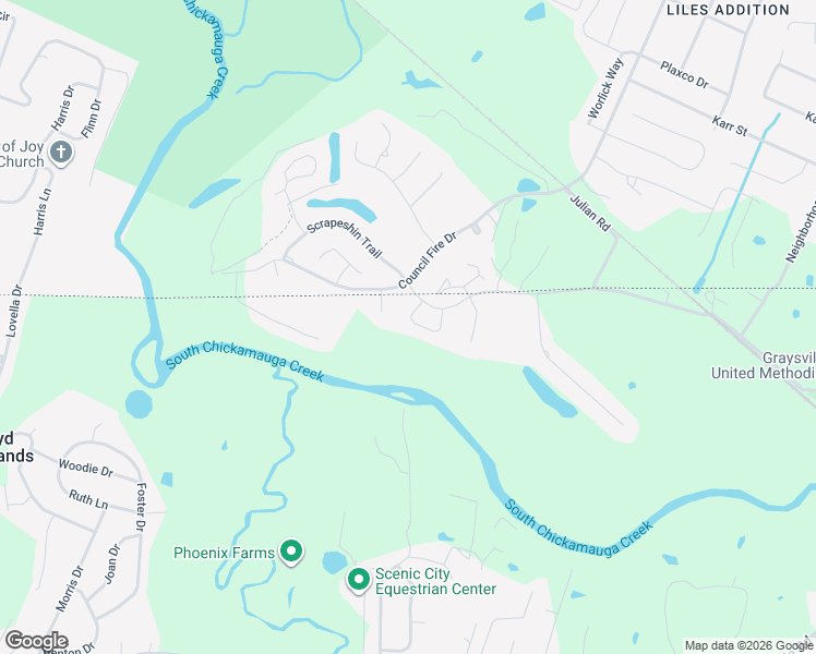 map of restaurants, bars, coffee shops, grocery stores, and more near 42 Rain Dance Circle in Ringgold