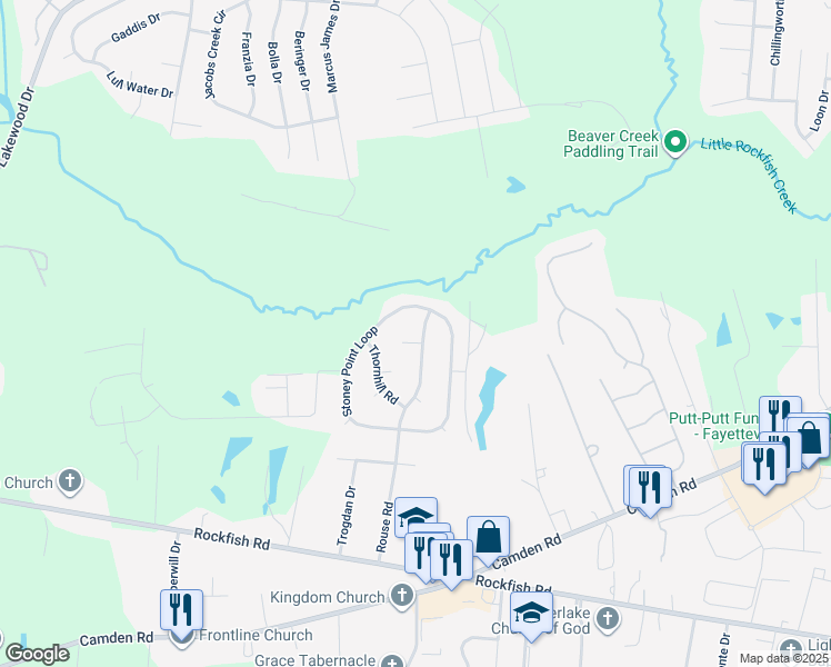 map of restaurants, bars, coffee shops, grocery stores, and more near 6200 Maple Leaf Court in Fayetteville