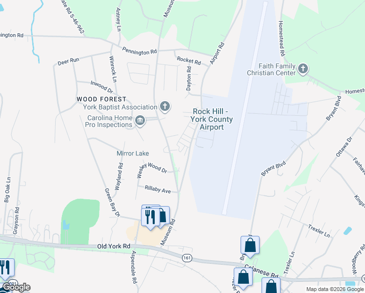 map of restaurants, bars, coffee shops, grocery stores, and more near 336 Museum Road in Rock Hill