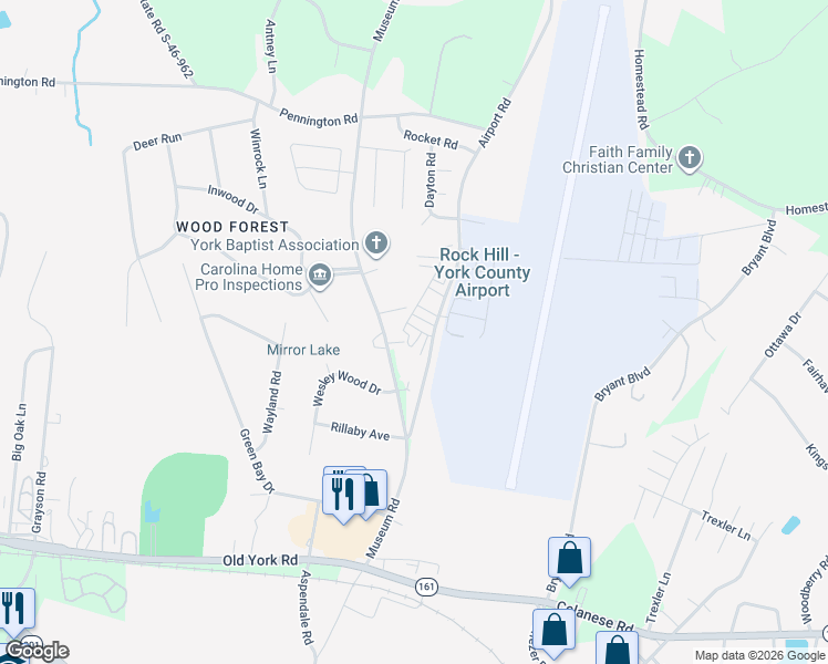 map of restaurants, bars, coffee shops, grocery stores, and more near 4231 Lotts Place in Rock Hill