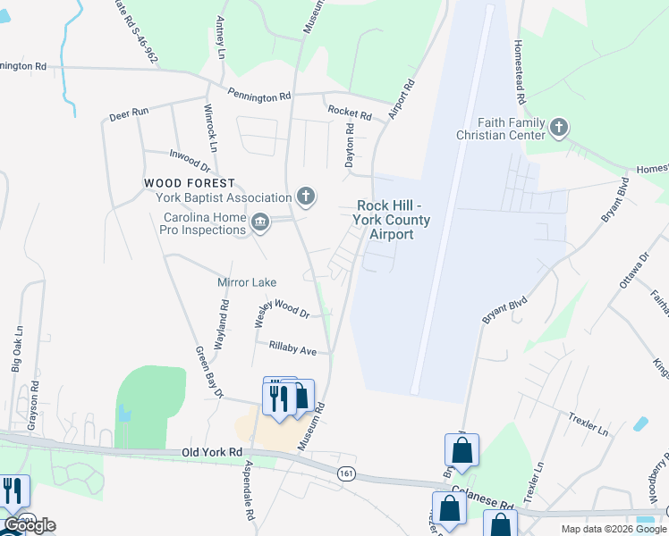 map of restaurants, bars, coffee shops, grocery stores, and more near 4243 Lotts Place in Rock Hill