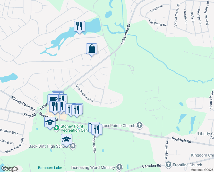 map of restaurants, bars, coffee shops, grocery stores, and more near 3623 Thornsby Lane in Fayetteville