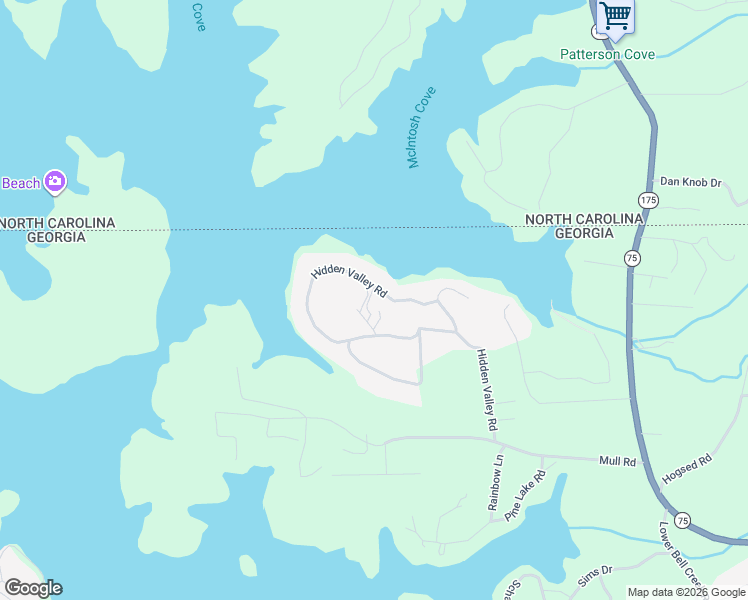 map of restaurants, bars, coffee shops, grocery stores, and more near 2734 Hidden Valley Road in Hiawassee