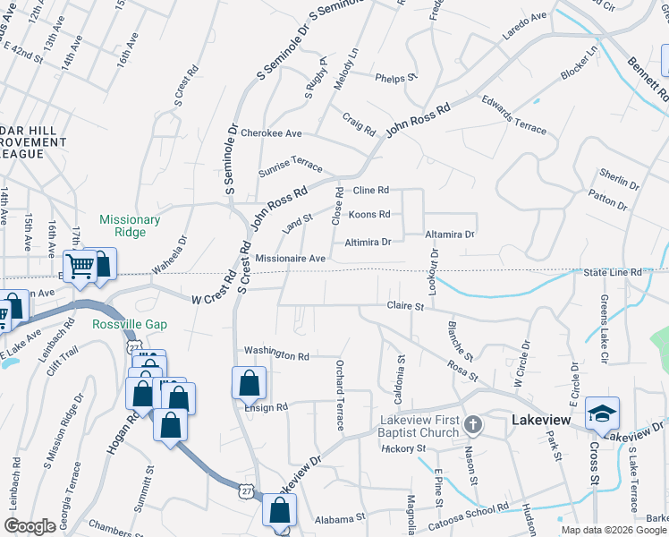 map of restaurants, bars, coffee shops, grocery stores, and more near 48 Sheila Gail Lane in Rossville