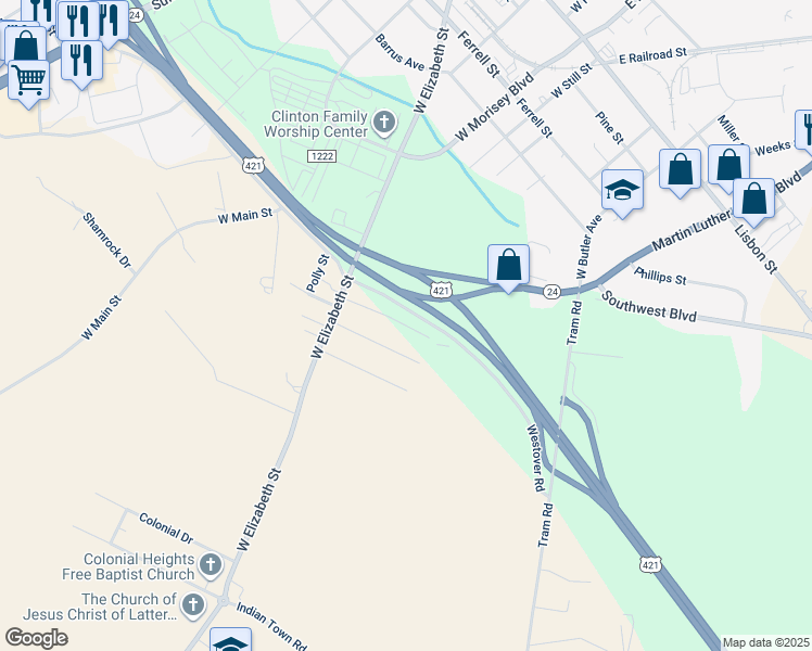 map of restaurants, bars, coffee shops, grocery stores, and more near 101-199 Harmon Street in Clinton