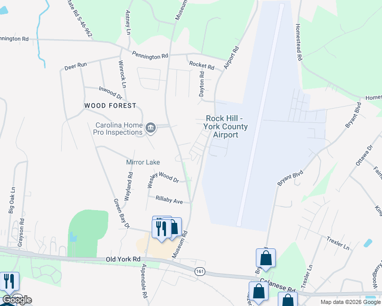 map of restaurants, bars, coffee shops, grocery stores, and more near 4255 Lotts Place in Rock Hill