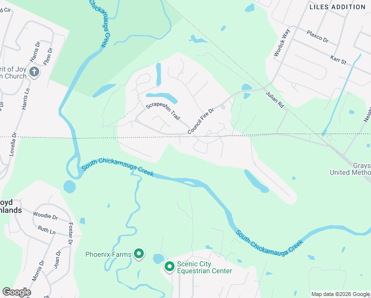 map of restaurants, bars, coffee shops, grocery stores, and more near 42 Rain Dance Circle in Ringgold